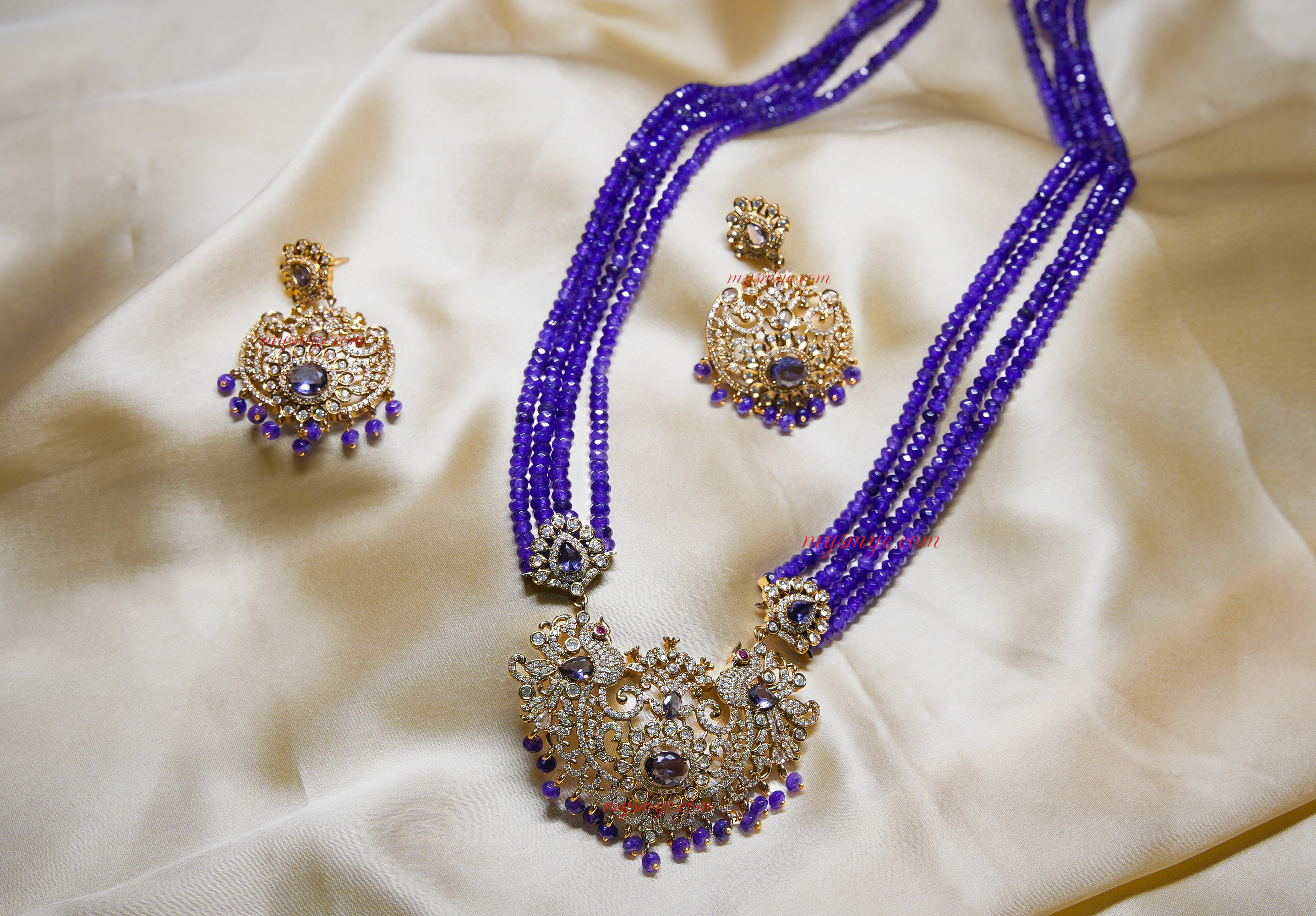 MySMyE - Long & Regal - Multi-Strand Onyx Purple Beaded Necklace Set