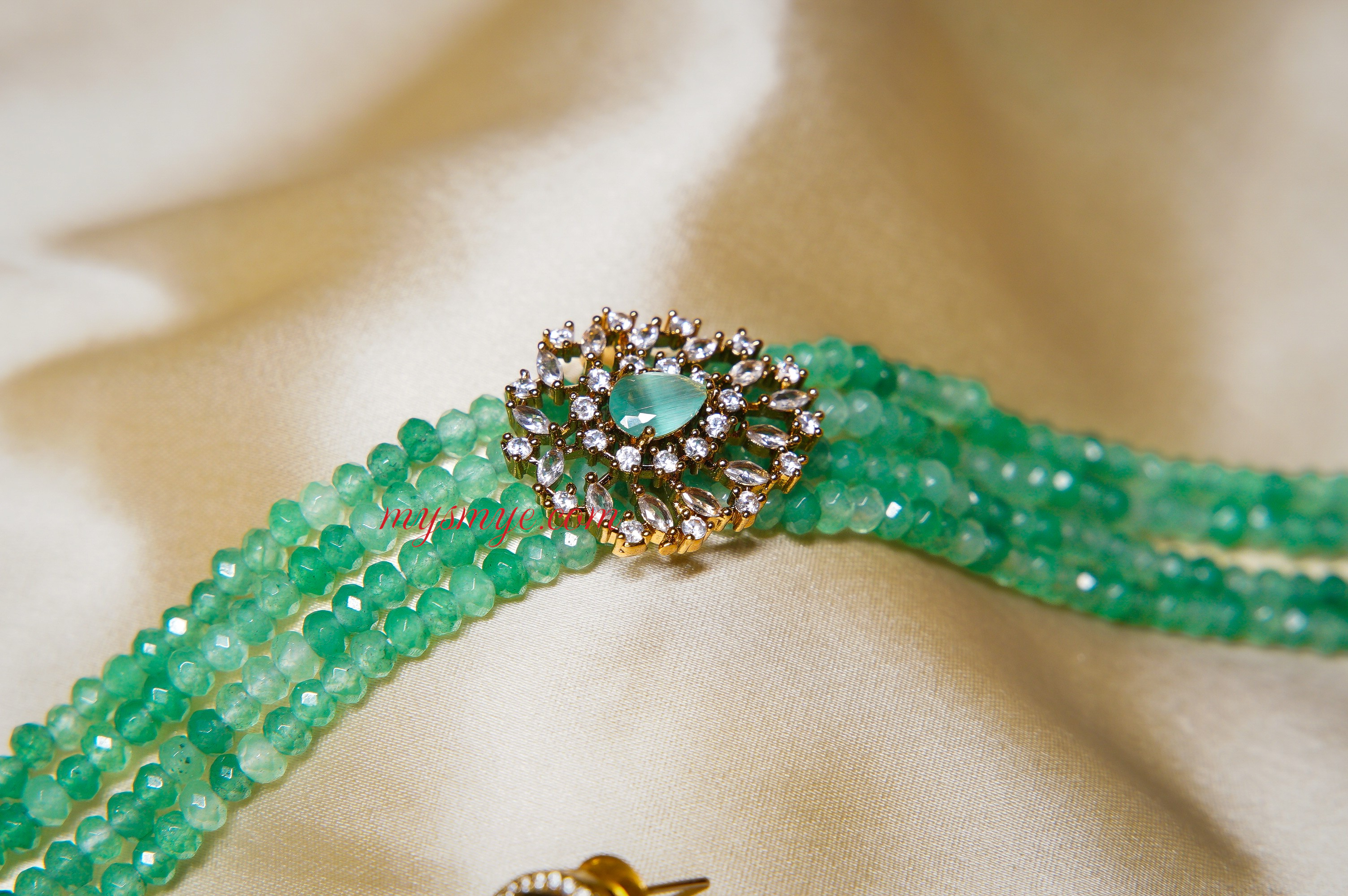 MySMyE - Regal Onyx Beaded Kundan Necklace Set with Earrings