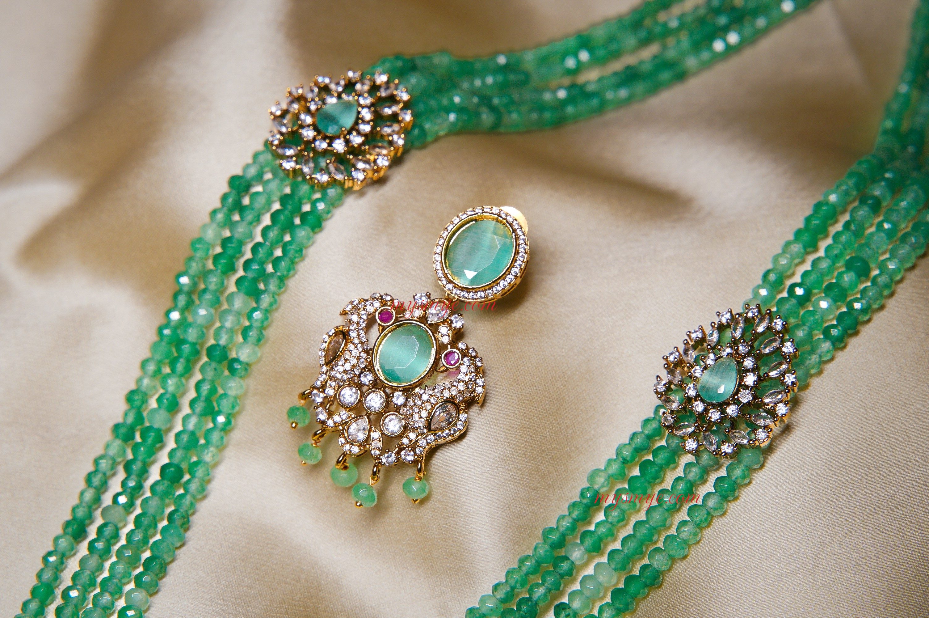 MySMyE - Regal Onyx Beaded Kundan Necklace Set with Earrings